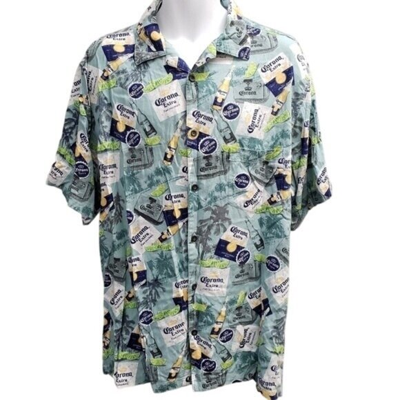Newport Blue Mens Corona Extra Button Hawaiian Shirt Size XL - Picture 1 of 4